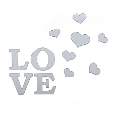 Зеркальный декор акриловый самоклеющийся Love серебро,11шт (D) SW-00002495