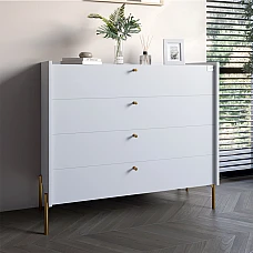 Комод із 4 шухлядами LION Wood із золотими ніжками 100х90х45 см Німфея Альба (білий) (LION-042969) ТОП