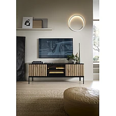 Тумба под ТВ с подсветкой Perfect Home Сенто / Sento RTV154 3-дверная Черный/дуб вотан (PFH-091485)